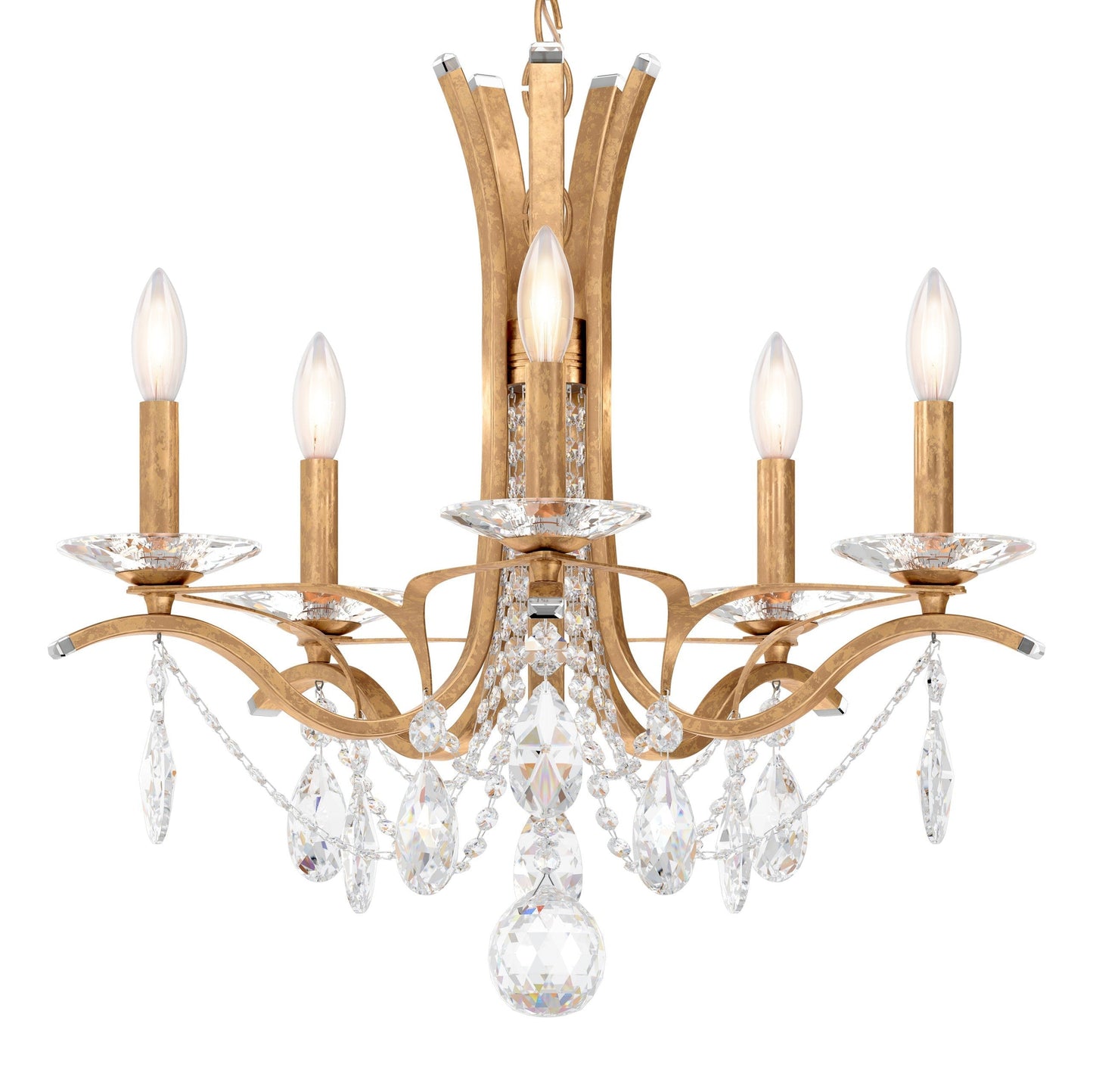 5-Light French Gold Crystal Blossom Chandelier