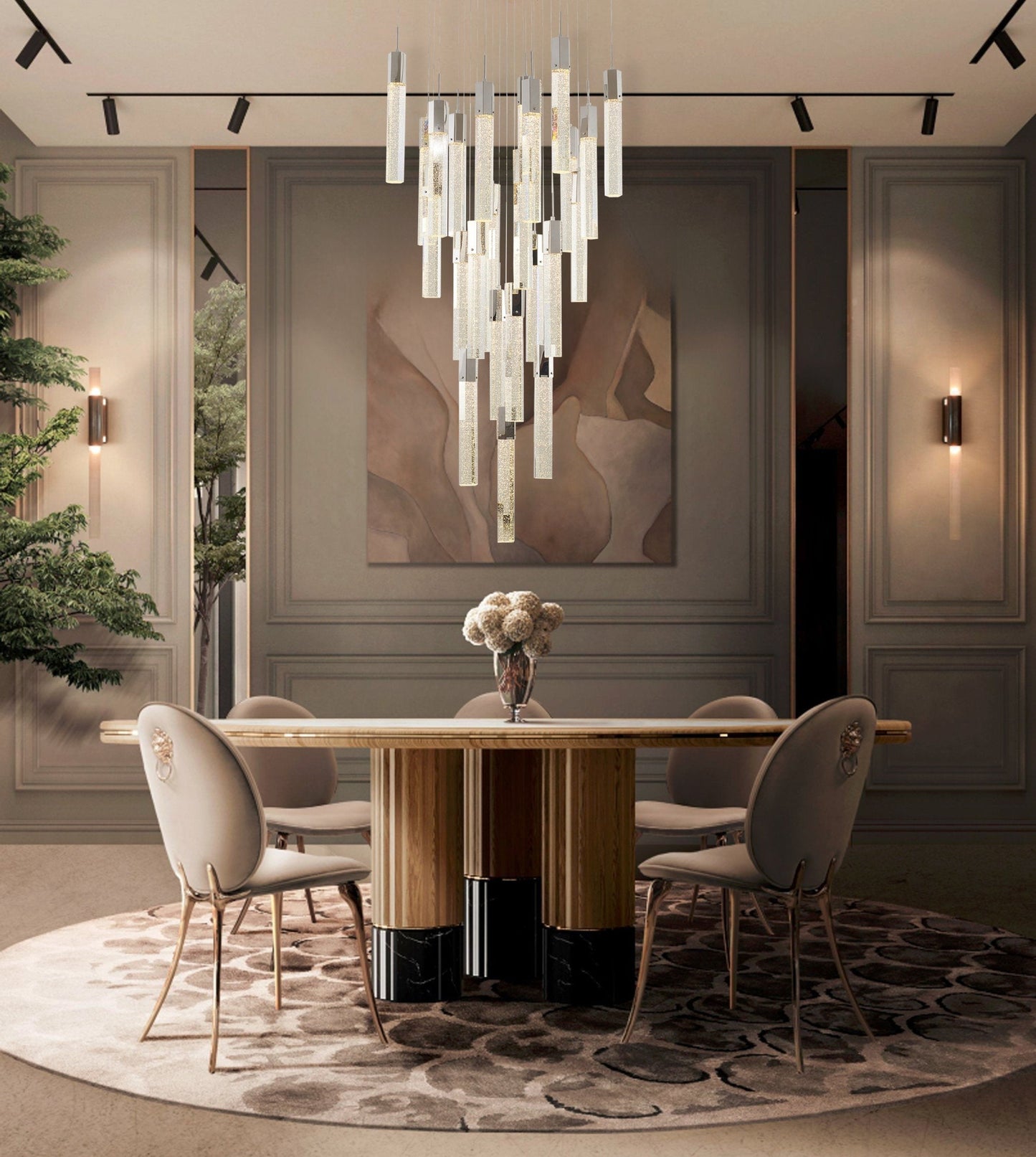 Chrome Bubble-Crystal Sphere Chandelier