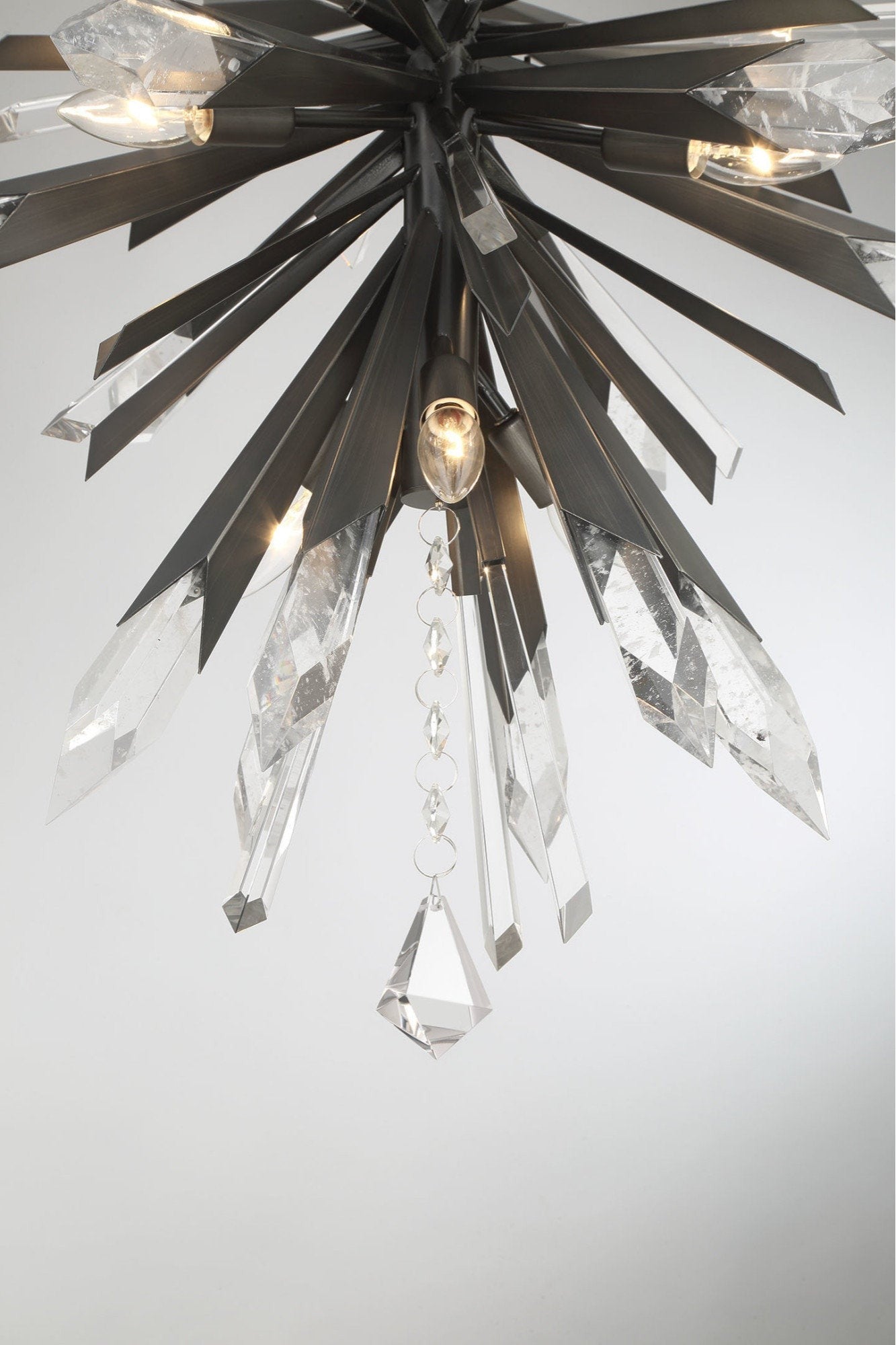 Midcentury Damp-Rated Crystal & Steel Chandelier
