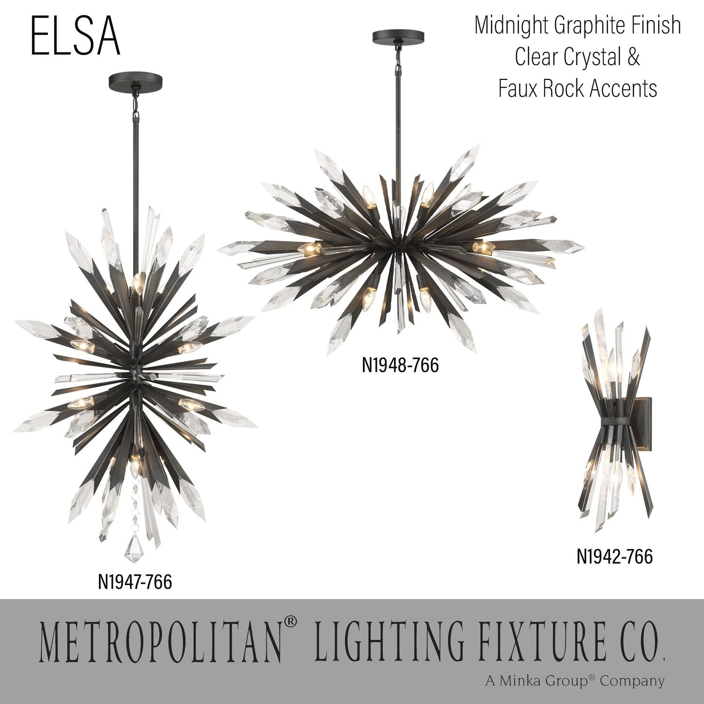 Midcentury Damp-Rated Crystal & Steel Chandelier