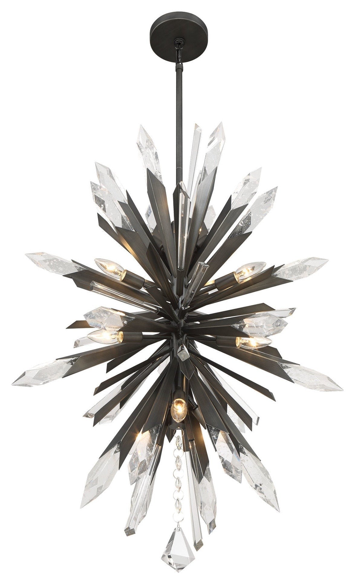 Midcentury Damp-Rated Crystal & Steel Chandelier