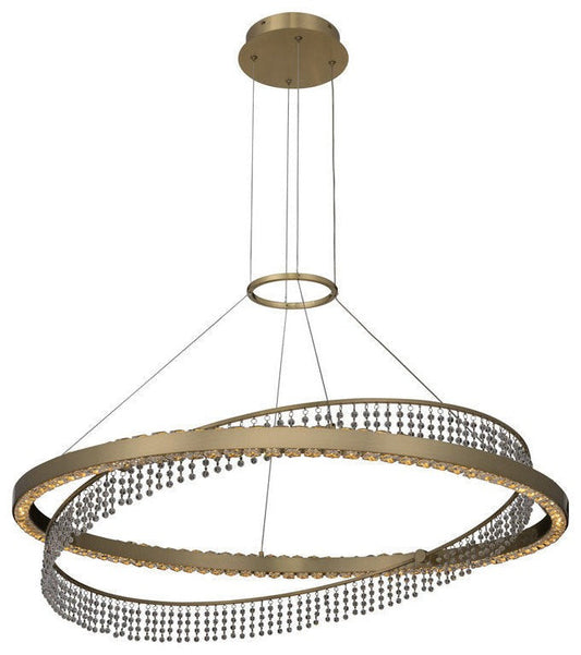 Saturno Brushed Brass LED & Crystal Ring Chandelier