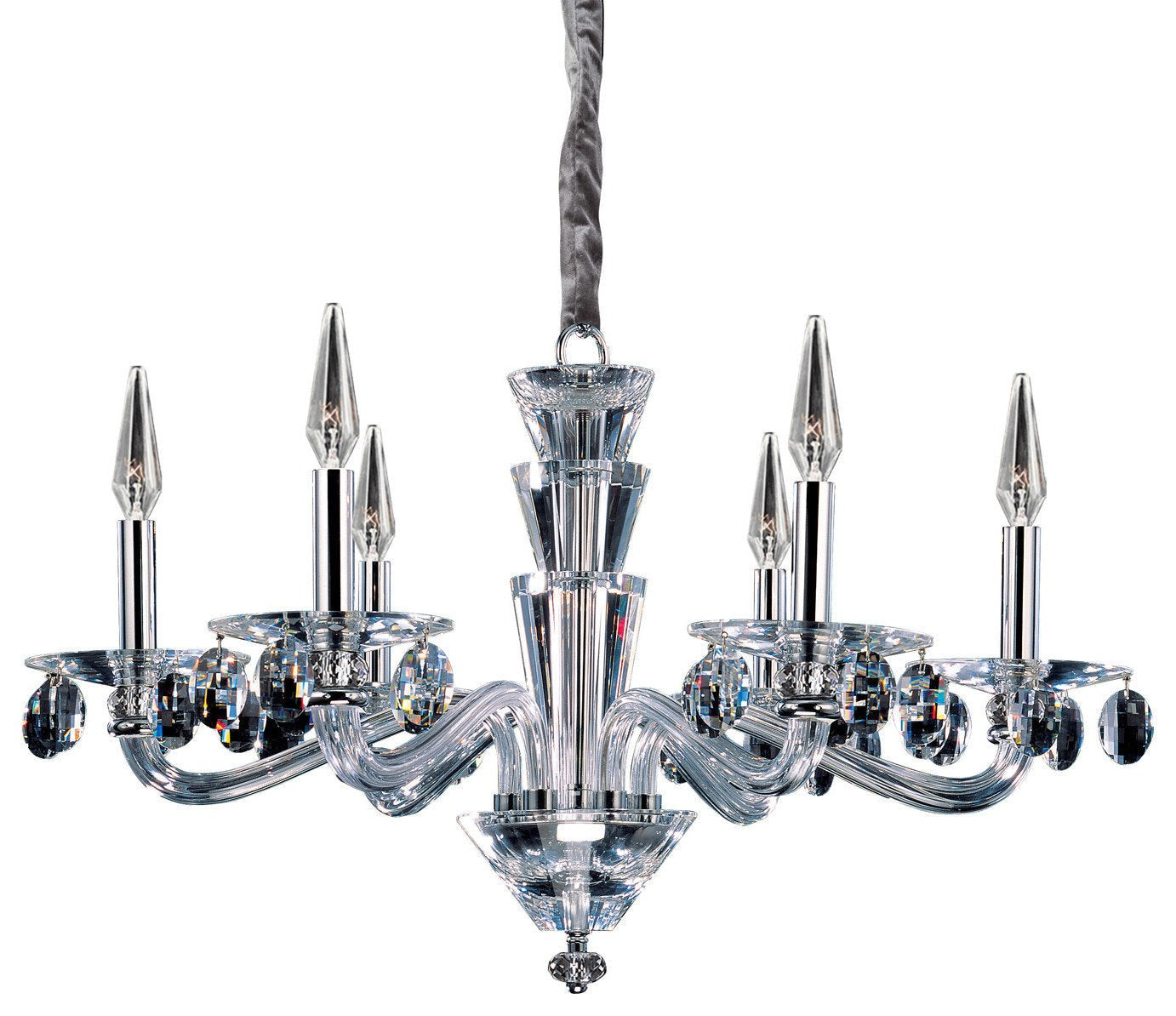 Venetian Art Deco Chrome & Glass Chandelier