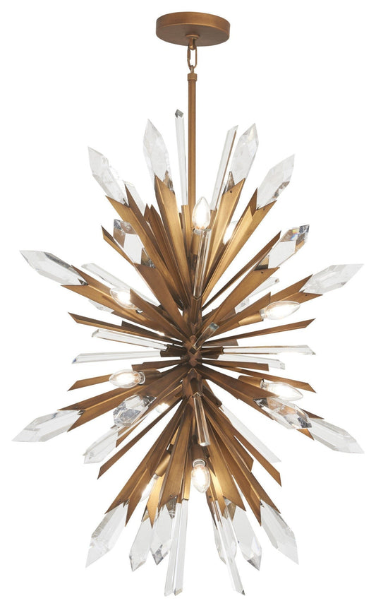Midcentury Damp-Rated Crystal & Steel Chandelier