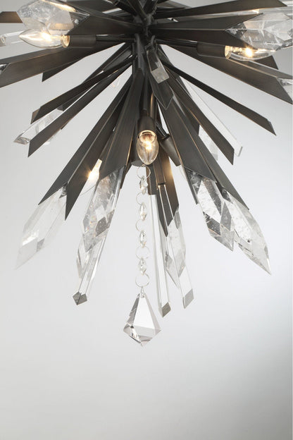 Midcentury Damp-Rated Crystal & Steel Chandelier