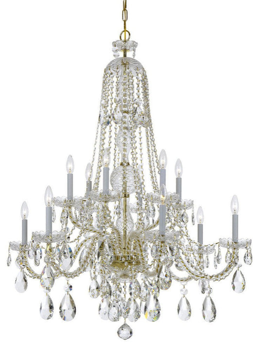 Polished Brass 12-Light Traditional Crystal Chandelier
