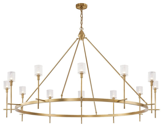 Salita 12-Light Vintage Brass & Ribbed Crystal Chandelier