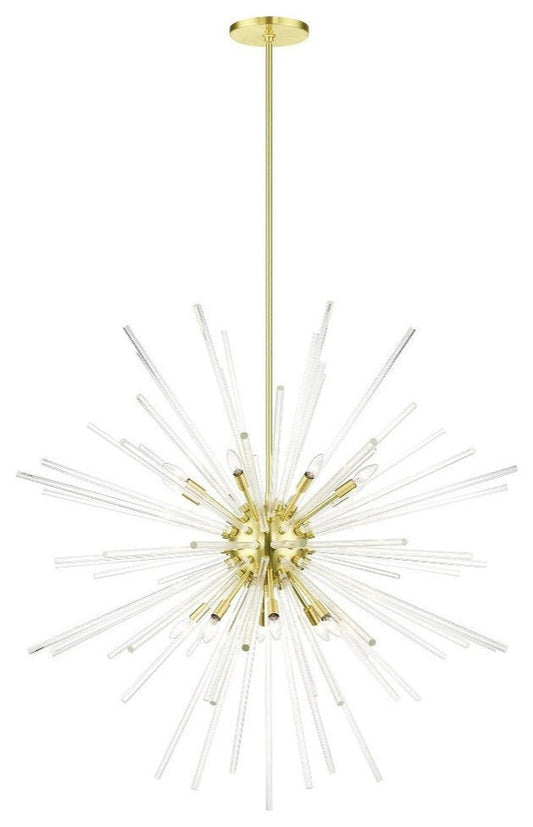 Satin Brass Grand Sixteen-Light Foyer Pendant – Crystal Rods