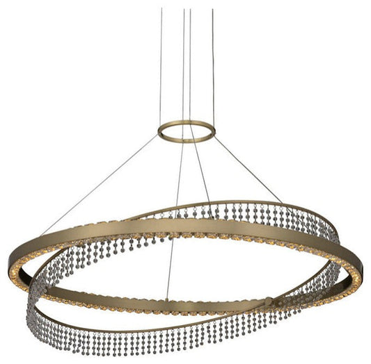 Saturno Brushed Brass LED & Crystal Ring Chandelier